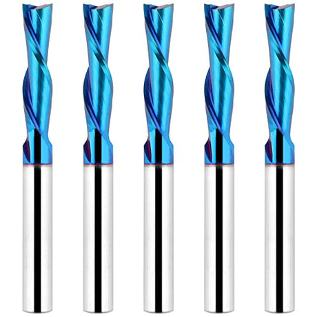 EANOSIC 5PCS Downcut Spiral Router Bits 1/4 inch Shank, 1/4 inch Cutting Diameter Solid Carbide with Nano Blue Coating CNC Router Bits End Mill for EANOSIC