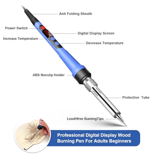 Yeghujar Wood Burning Kit for Teen Gifts, Beginners Wood Burning Kit with Wood Box Burning Tips and Watercolor Paint, Professional 60W Digital - WoodArtSupply