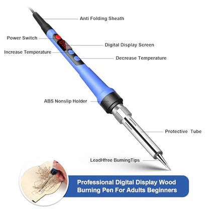 Yeghujar Wood Burning Kit for Teen Gifts, Beginners Wood Burning Kit with Wood Box Burning Tips and Watercolor Paint, Professional 60W Digital - WoodArtSupply