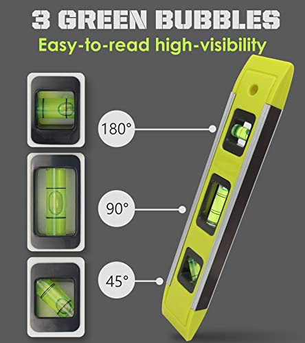 DIFFLIFE Level & Tool Magnetic Aluminum Reinforced Torpedo Level, 9", Green (1PCS) DIFFLIFE