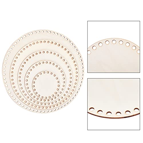 PH PandaHall 5 Sizes Natural Wooden Basket Bottom, Round Circle Blank Crochet Basket Wood Base Laser Cut for DIY Basket Weaving Crochet Supplies, PH PandaHall