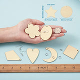 Craftdady 100pcs Unfinished Wooden Earring Blanks Rhombus Teardrop Oval Triangle Circle Flower Pendants Charms with 100pcs Earring Hooks & Jump Rings Craftdady