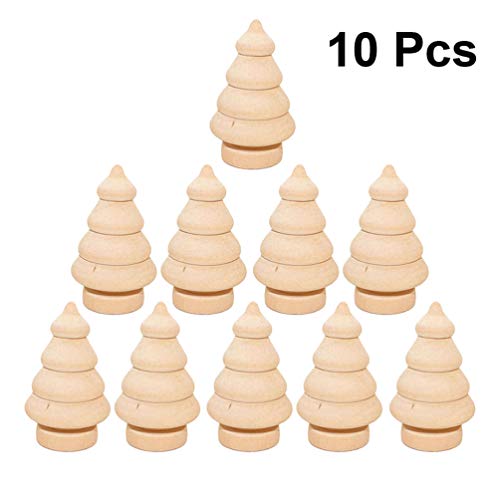 SEWACC Wood Decor 10pcs Unfinished Wooden Christmas Trees Mini Wood Christmas Trees Blank Wood Xmas Tree Wooden Dolls for DIY Arts Crafts Drawing SEWACC