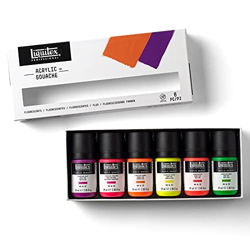 Liquitex Professional Acrylic Gouache Paint, 6 x 59ml (2-oz), Fluorescents Set - WoodArtSupply