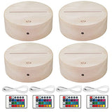 HYNNIO 4 Pack 3D Led Night Light Lamp Base, 3D Wood Light Base, Includes Remote Control, Charger Cable, Adjustable 7 Colors Lights Base HYNNIO