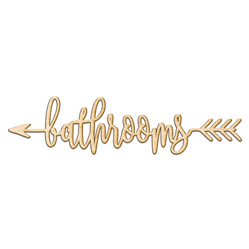 BathroomS Left Arrow Wood Sign Home Decor Wall Art Hanging Rustic Unfinished 24" x 6" Woodums