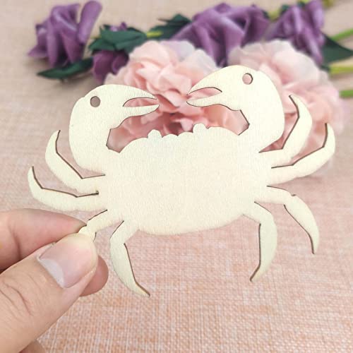 Creaides 20pcs Crab Wood DIY Crafts Cutouts Wooden Crab Shaped Hanging Ornaments with Jute Twines Gift Tags for DIY Projects Sea Animals Themed Party