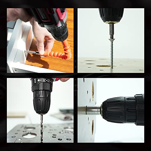 BeHappy Cordless Drill Set, 21V Power Drill Kit, Electric Power Drill Set with 2 Batteries and Charger, 25+3 Torque Setting, 2 Speed, 315 In-lb, LED, BeHappy