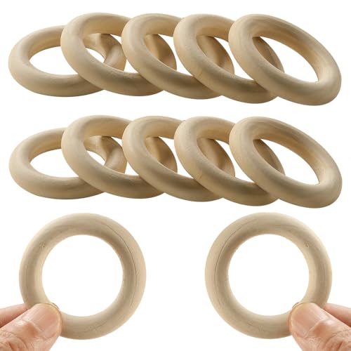 12PCS Natural Wood Rings for Crafts, HOOMBOOM 55mm/2.2inch Macrame Rings for DIY, Wooden Rings Without Paint, Pendant Connectors - WoodArtSupply