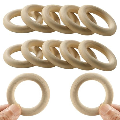 12PCS Natural Wood Rings for Crafts, HOOMBOOM 55mm/2.2inch Macrame Rings for DIY, Wooden Rings Without Paint, Pendant Connectors - WoodArtSupply