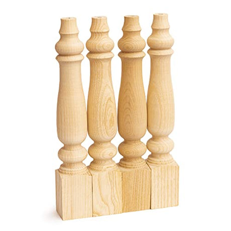 decorluxes Unfinished Farmhouse Bench Legs Dining Table, Coffee Table Rustic Turned Style Leg - Set of 4 - Dimensions: 2.16" x 14"- Easy to Paint (14 decorluxes