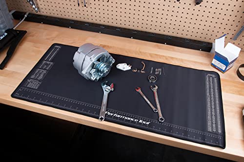 Performance Tool W88977 Neoprene Mat with Ruler and Reference Charts, Chemical Resistant, 16-Inch x 35.75-Inch, Protects Work Surface from Solvents - WoodArtSupply