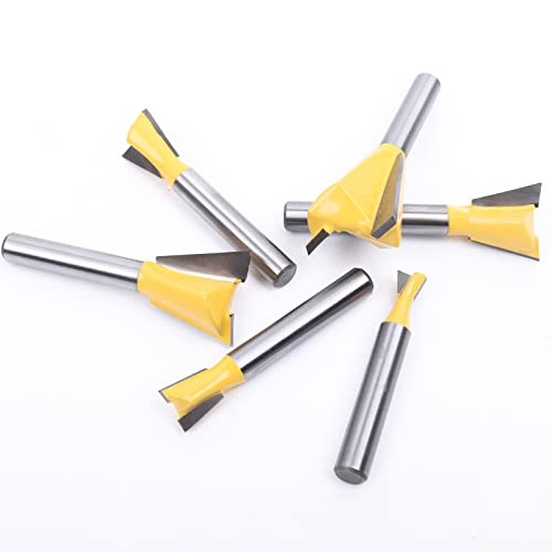 KOWOOD Dovetail Router Bit Set 6 Sizes with 1/4 Inch Shank ,Cutting Dia in 1/4" 3/8" 1/2" 5/8" 3/4" 7/8" Wood Milling Cutter Tool for Making Boxes KOWOOD