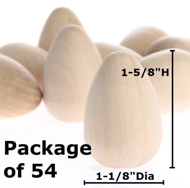 Pack of 54 Unfinished Wood Eggs with Flat Bottoms by Factory Direct Craft - Wooden Natural Blank Eggs for DIY Easter Holiday Crafts - Size: 1-5/8" H - WoodArtSupply