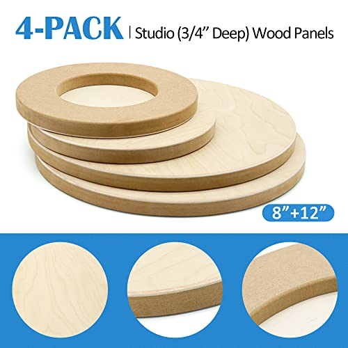 Unfinished Round Birch Wood Canvas Panels Kit, Falling in Art 4 Pack of 2 Sizes 8' and 12' Studio 3/4’’ Deep Cradle Boards for Pouring Art, Crafts, Falling in Art
