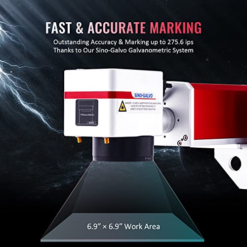 OMTech 60W MOPA Fiber Laser Marking Machine with LightBurn and Rotary Axis, Galvo Laser Engraver with 7"x7" Work Area for Color Marking, JPT Laser