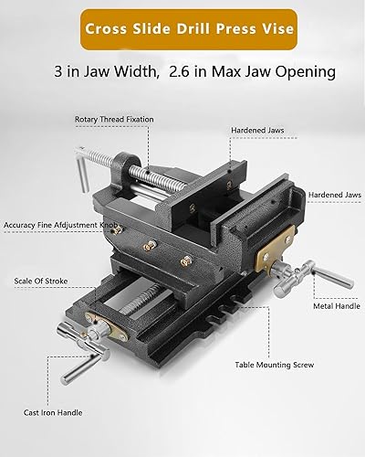 𝟑" Cross Slide Vise Drill Press Milling Vises, 3 in Jaw Width, 2.6 in Max Jaw Opening, 𝐗-𝐘 Compound Bench Mount Clamp Machine Vice Holder Clamping - WoodArtSupply