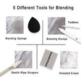 HIFORNY 38 PCS Sketch Drawing Tools - Blending Stumps and Tortillions Set Blending Tools with Art Sketch Wipe Scrapers,Rub Sponge,Kneaded Eraser and HIFORNY