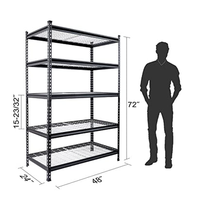 WORKPRO 5-Tier Metal Shelving Unit, 48”W x 24”D x 72”H, Heavy Duty Adjustable Storage Rack, 4000 lbs Load Capacity (Total), for Garage, Basement, - WoodArtSupply