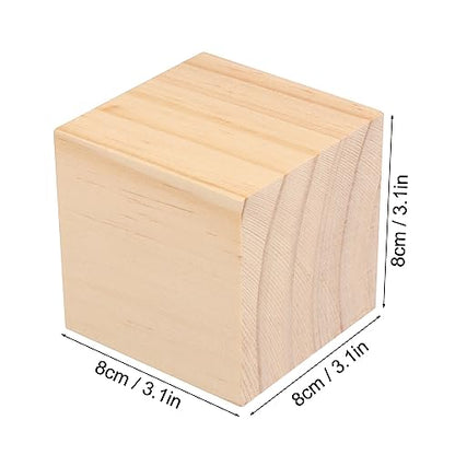 6 Packs Wooden Blocks for Crafts, 3.15 inch Pine Wood Cubes, 8 x 8 x 8 cm Wooden Cubes for Paint, Stamp, Decorate, DIY Projects and Personalized