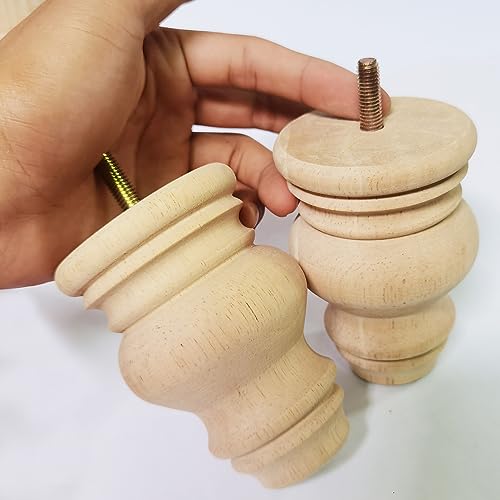 Btibpse 4 Inch Wooden Furniture Legs, Solid Wood Unpainted Replacement Furniture Legs, Ottoman/Loveseat Replacement Legs, Cabinet Btibpse
