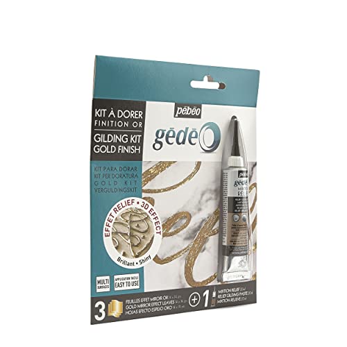 Pebeo GEDEO KIT-Mirror Effect Leaf, Gold Finish Gilding, 3 foils - WoodArtSupply