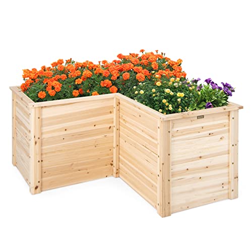 Giantex Raised Garden Bed, 47.5x47.5x24.5 Inch Wooden Planter Box, Outdoor L-Shaped Deep Garden Bed for Sapling Flower Herb Vegetable Fruit