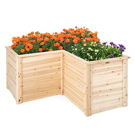 Giantex Raised Garden Bed, 47.5x47.5x24.5 Inch Wooden Planter Box, Outdoor L-Shaped Deep Garden Bed for Sapling Flower Herb Vegetable Fruit Giantex