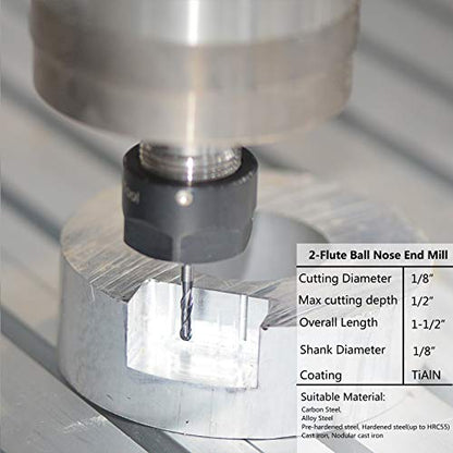 SpeTool 5Pcs Carbide Ball Nose CNC Router Bits 1/8" Cutting Diameter Milling Tool HRC55, 1/8" Shank UpCut Spiral End Mill - WoodArtSupply