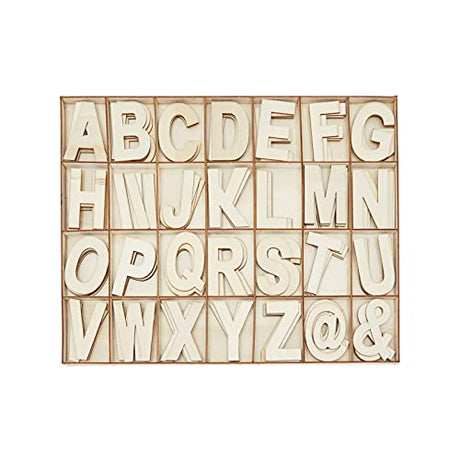 Unfinished Wooden Letters, Symbols, Storage Tray, 3 Inch Alphabet (112 Pieces) Bright Creations