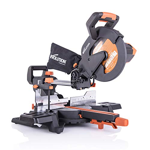 Evolution Power Tools R255SMS+ PLUS 10-Inch Sliding Miter Saw Plus Multi-Material Multi-Purpose Cutting Cuts Metal, Plastic, Wood & More 0˚ - 45˚ - WoodArtSupply