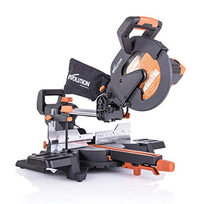 Evolution Power Tools R255SMS+ PLUS 10-Inch Sliding Miter Saw Plus Multi-Material Multi-Purpose Cutting Cuts Metal, Plastic, Wood & More 0˚ - 45˚