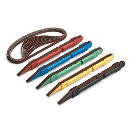 5 Piece Sanding Detailer Set with 2 Extra Replacement Belts Per Stick, 5 Grits 120, 240, 320, 400 & 500 Grit Made in The USA for Sanding Wood, Metal SANDING DETAILER