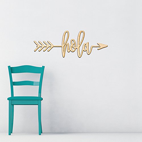 hola Right Arrow Wood Sign Home Decor Wall Art Hanging Rustic Unfinished 12" x 5" Woodums