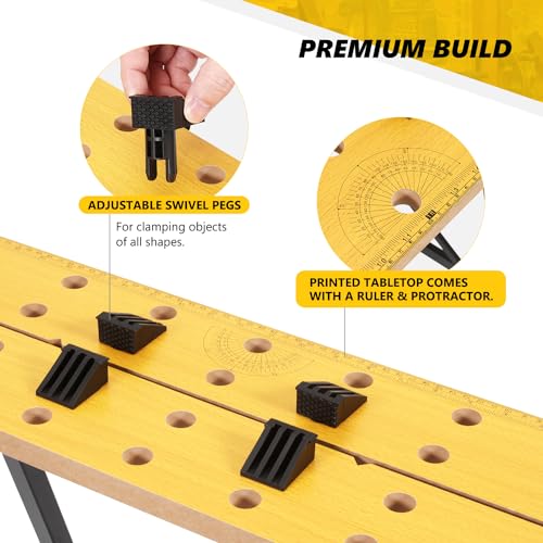 DNA MOTORING Adjustable Workbench - Portable Foldable Multi-Purpose, with Measuring Ruler and Protractor - Ideal for Garage, Home, DIY, and - WoodArtSupply