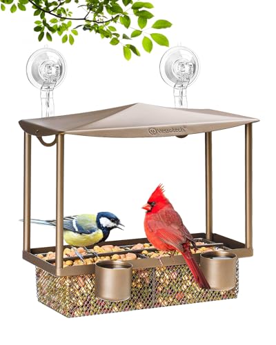 Window Bird Feeder - Durable Metal Window Bird Feeders with Strong Suction Cup Hooks, Wild Bird House for Outside, Large Outdoor Bird Feeder, Bird - WoodArtSupply