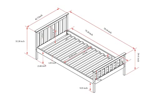 Urban Home Furniture Classic Shaker Style Farmhouse Rustic Solid Pine Platform Bed, Solid Wood Foundation with Wood Slat Support, No Box Spring Urban Home Furniture