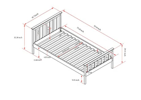 Urban Home Furniture Classic Shaker Style Farmhouse Rustic Solid Pine Platform Bed, Solid Wood Foundation with Wood Slat Support, No Box Spring Urban Home Furniture