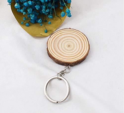 20 PCS Unfinished Wood Slices Keychain Blank Hand-Painted Wooden Keychain Vintage DIY Wood Keychain Car Bag Pendant