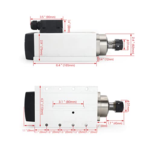 RATTMMOTOR CNC Spindle Motor Kit 220V, 2.2KW Air Cooled Spindle Motor Square Spindle Motor ER20+2.2KW VFD Inverter 220V Variable Frequency Drive RATTMMOTOR