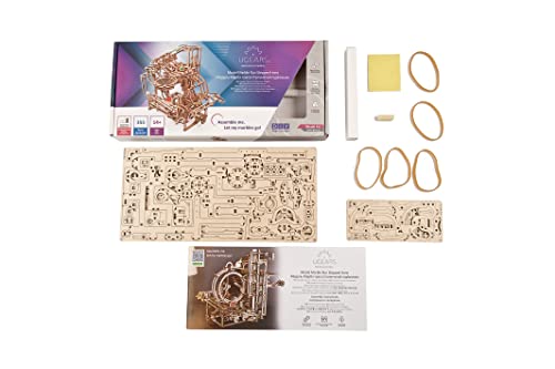 UGEARS Wooden Marble Run Kit - 3D Puzzle Wood Marble Run Stepped Hoist with 3-Stepped Lift Mechanism and 10 Marbles - Kinetic DIY Marble Run Wooden UGEARS