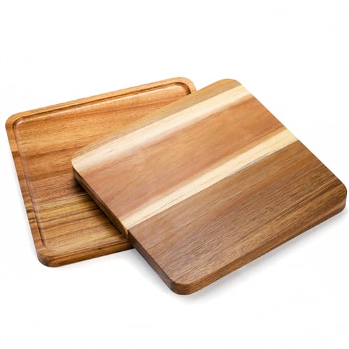 Elsjoy 2 Pack Acacia Wood Square Serving Tray, 10 Inch Square Wood Serving Platter Wooden Serving Board, Square Acacia Wood Plates for Charcuterie, Elsjoy