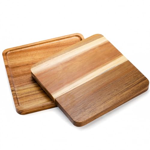 Elsjoy 2 Pack Acacia Wood Square Serving Tray, 10 Inch Square Wood Serving Platter Wooden Serving Board, Square Acacia Wood Plates for Charcuterie, - WoodArtSupply