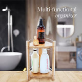 GOBAM Bamboo Shower Corner Caddy, Medium - 2 Tier Standing Shower Stand for Shampoo, Conditioner, Lotion, Soap - Caddy Organizer for Kitchen, GOBAM