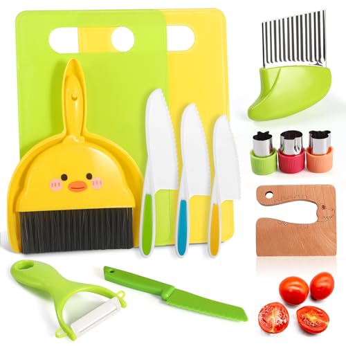 14 PC Safe Kids Knife Kitchen Set Real Cooking with Cleaning Tools,Toddler Toys for Girls Boy Age 2-10,Montessori Toys for 2+ Year Old,Gifts for 2 3 - WoodArtSupply