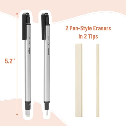 Mr. Pen- Pen Style Eraser, 2 Pack, Silver, Square & Round Tip, Eraser Pen, Pencil Erasers, Eraser Pencil, Art Erasers for Drawing Erasers for