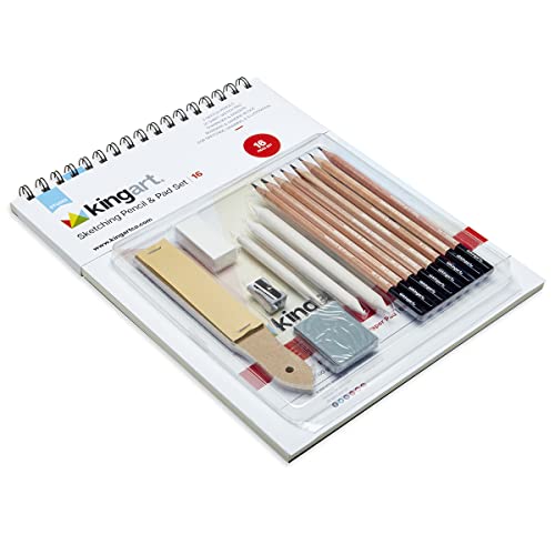 KINGART Graphite Sketching and Drawing Art Set, for All Skill Levels Including Beginner/Student, 16 Pc. KINGART