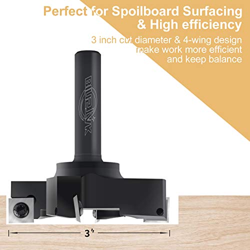 CNC Spoilboard Surfacing Router Bit, 1/2" Shank 3" Cutting Diameter, Carbide Insert Slab Flattening Router Bit Planing Bit Wood Planer Bit BINSTAK