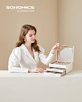 SONGMICS Jewelry Box with Glass Lid, 3-Layer Jewelry Organizer, 2 Drawers, for Big and Small Jewelry, Jewelry Storage, Modern Style, 8 x 9.1 x 5.3 SONGMICS