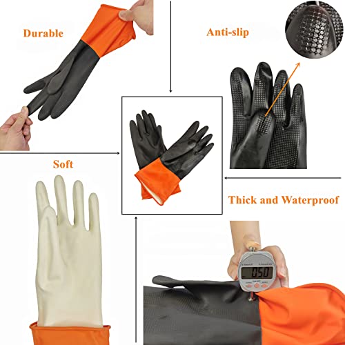Rubber Apron Waterproof with Thick Rubber Gloves for Men and Women, Heavy Duty Butcher Apron with Adjustable Neck Pad, Chemical Aprons, Long TonLing